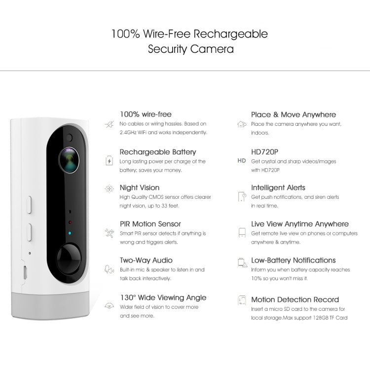 A1 WiFi Wireless 720P IP Camera, Support Night Vision / Motion Detection / PIR Motion Sensor, Two-way Audio, Built-in 3000mAh Rechargeable Battery, A1 A1 WiFi Wireless 720P IP Camera, Support Night Vision / Motion Detection / PIR Motion Sensor, Two-way Audio, Built-in 3000mAh Rechargeable Battery, A1